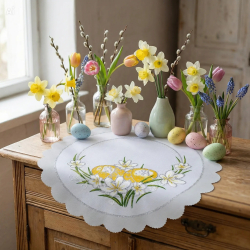 OKRĄGŁA serwetka WIELKANOCNA pisanki, stokrotki  23 CM